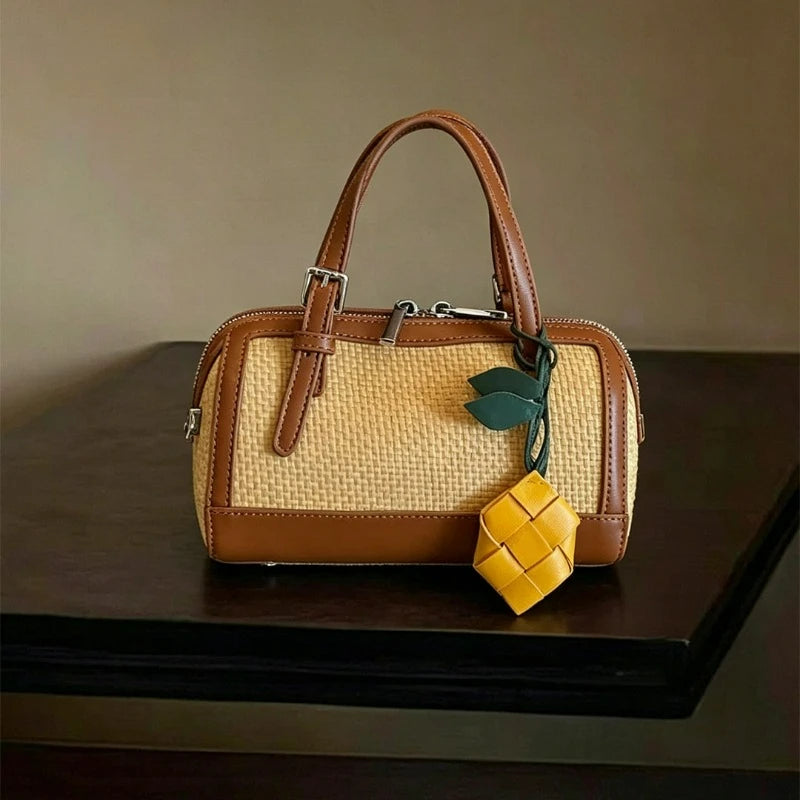 Woven Boston Crossbody Bag