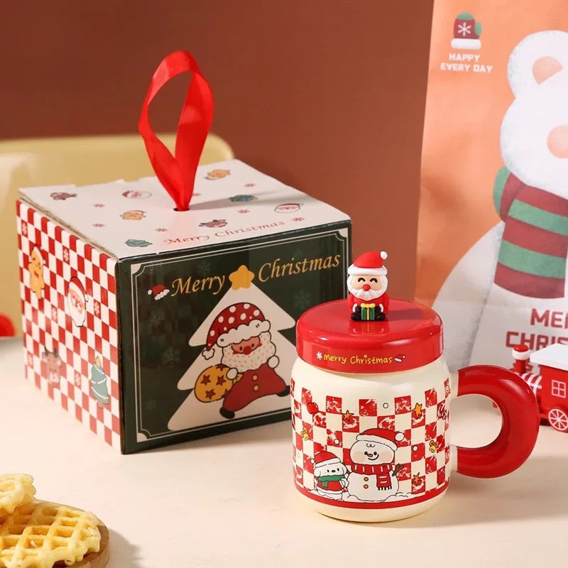 Ceramic Cartoon Mug Lid Spoon New Year Gift