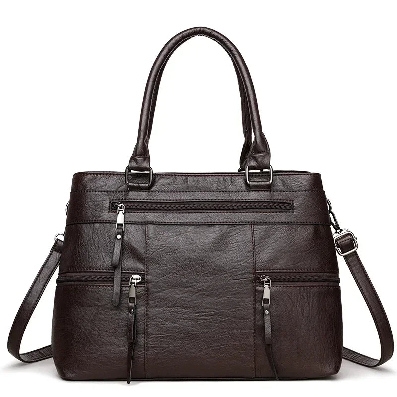 Leather Top-Handle Crossbody Tote