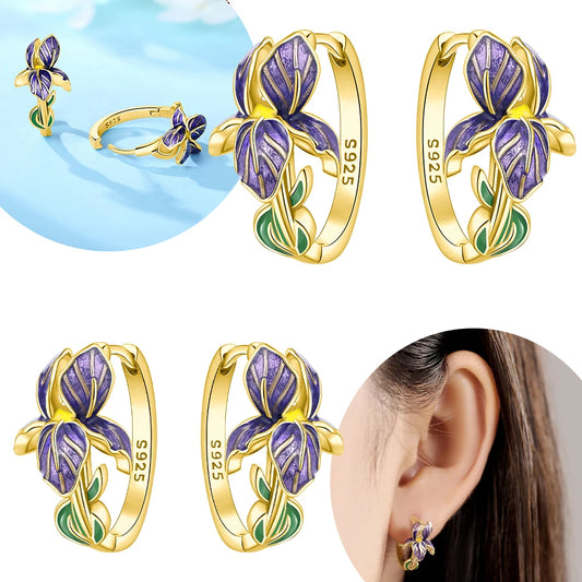 Women's S925 Silver Iris Flower Hoop Earrings