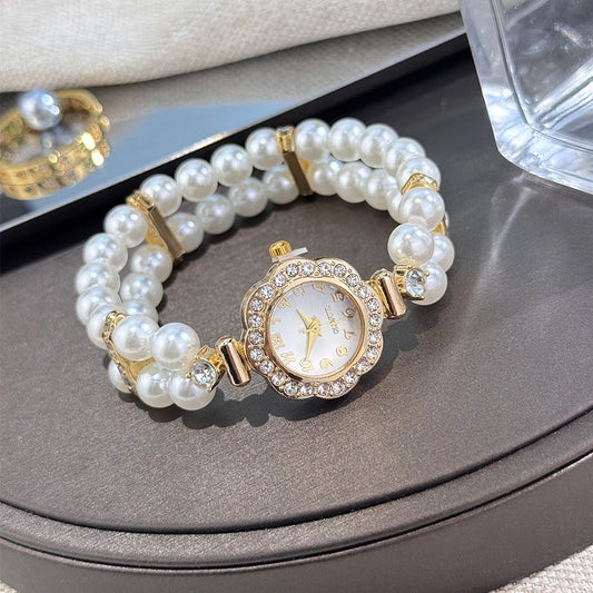 Women's Pearl Diamond Elastic Bracelet Watch