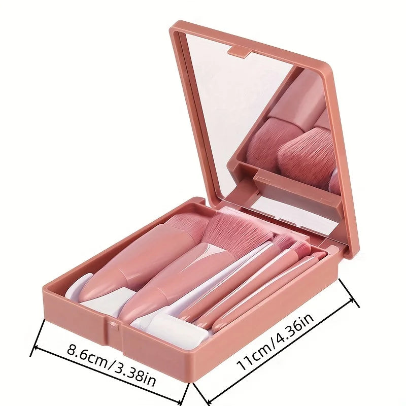 5-Piece Portable Makeup Brush Set Mirror