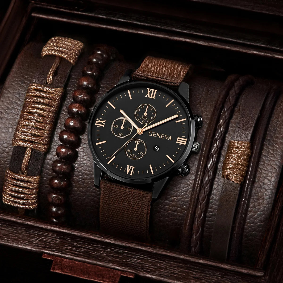 Men's Quartz Watch & Bracelet Set (4-5pcs)