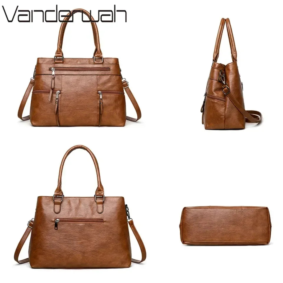 Leather Top-Handle Crossbody Tote