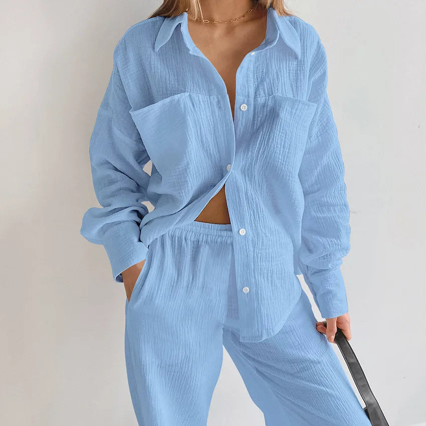 Women's Wide Leg Blouse Pajama Set