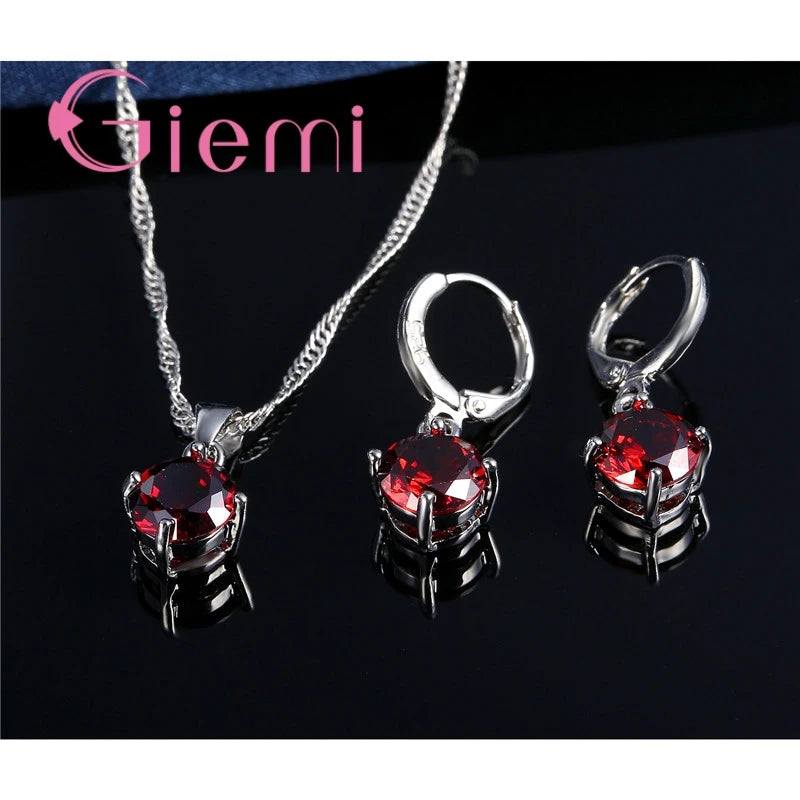 Women's S925 Silver Zirconia Necklace Earring Set