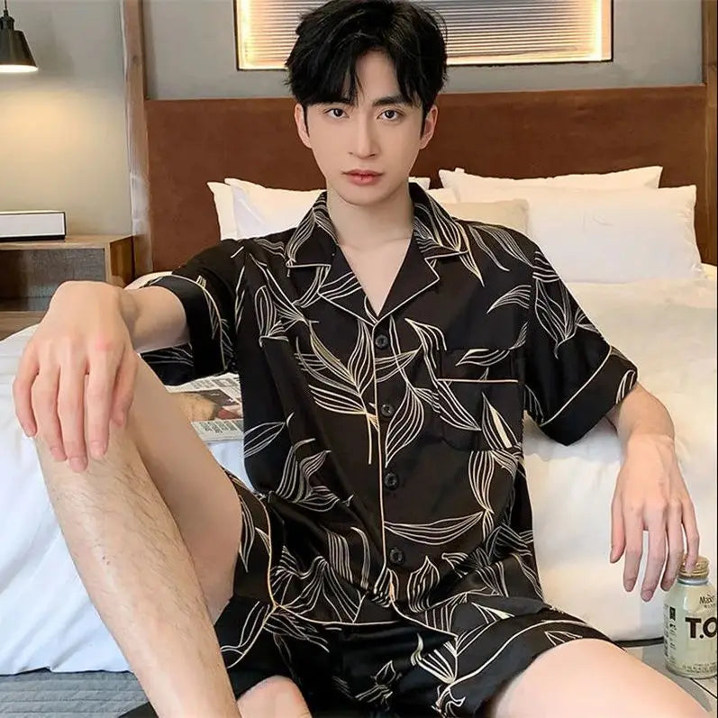 Men's Ice Silk Short Sleeve Pajama Set