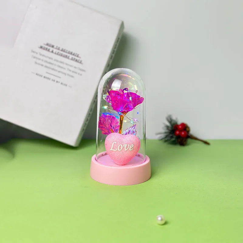 Glowing Rose Plastic Dome LED Decor Gift