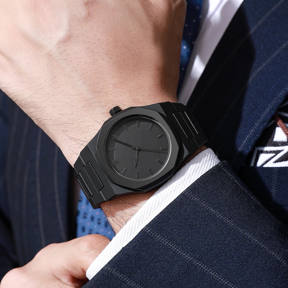 All-Black Arabic Dial Men's Sports Quartz Watch