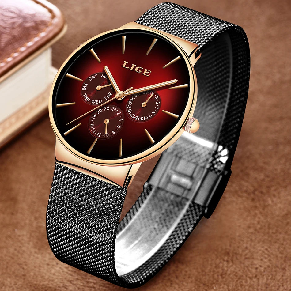 LIGE Women's Mesh Belt Quartz Watch Date