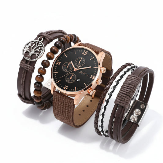 Men's Quartz Watch & Bracelet Set (4-5pcs)