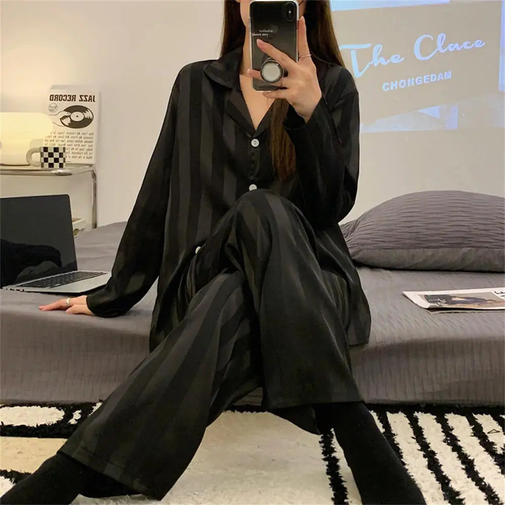 Women's Striped Satin Pajama Set