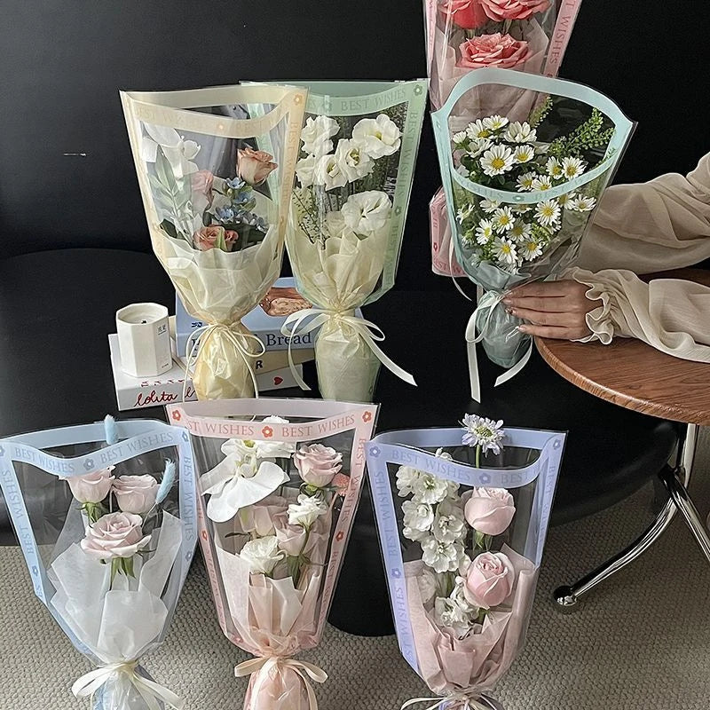 Floral Gift Bags Transparent Cellophane 50 Pack