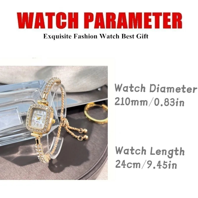 Women's Square Rhinestone Quartz Watch Gold