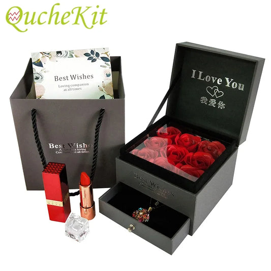 Soap Flower Jewelry Gift Box Rose Necklace