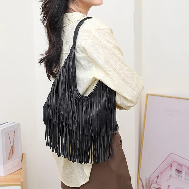 Tassel PU Leather Hobo Bag