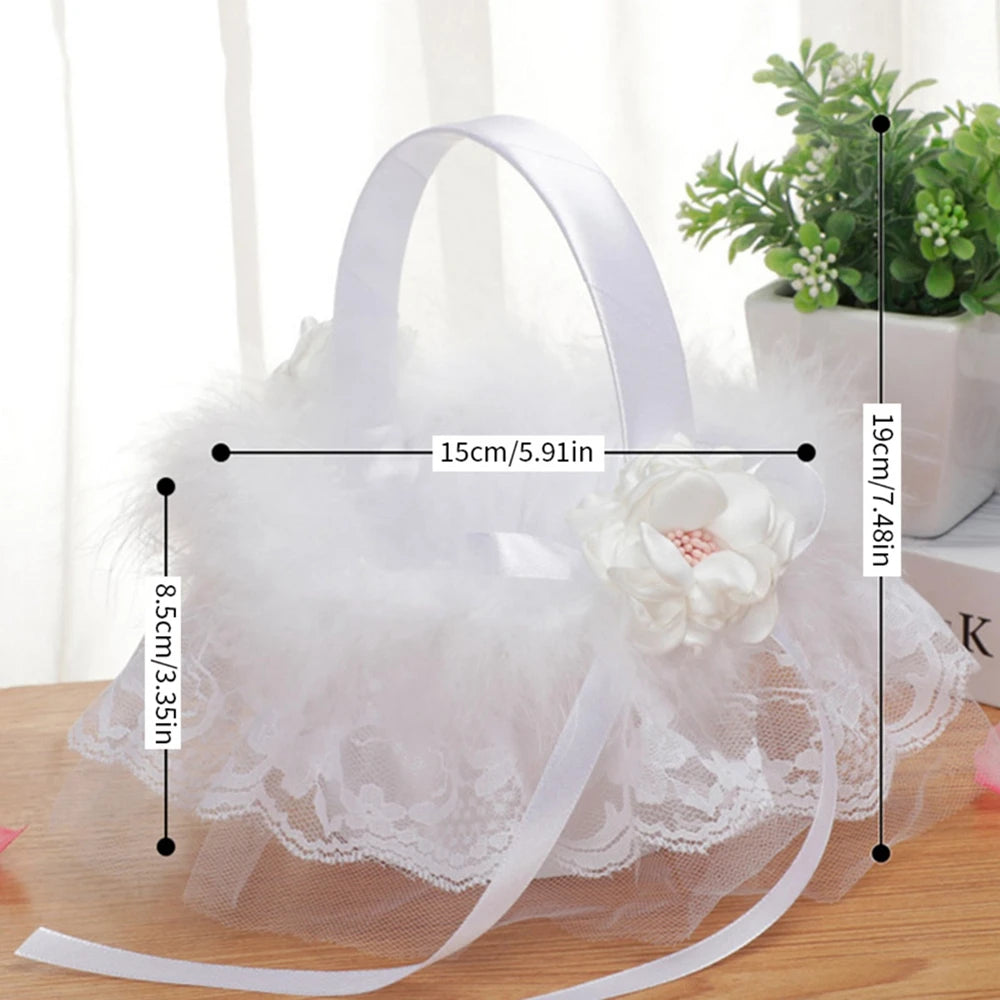 White Flower Girl Basket Lace Wedding Decor