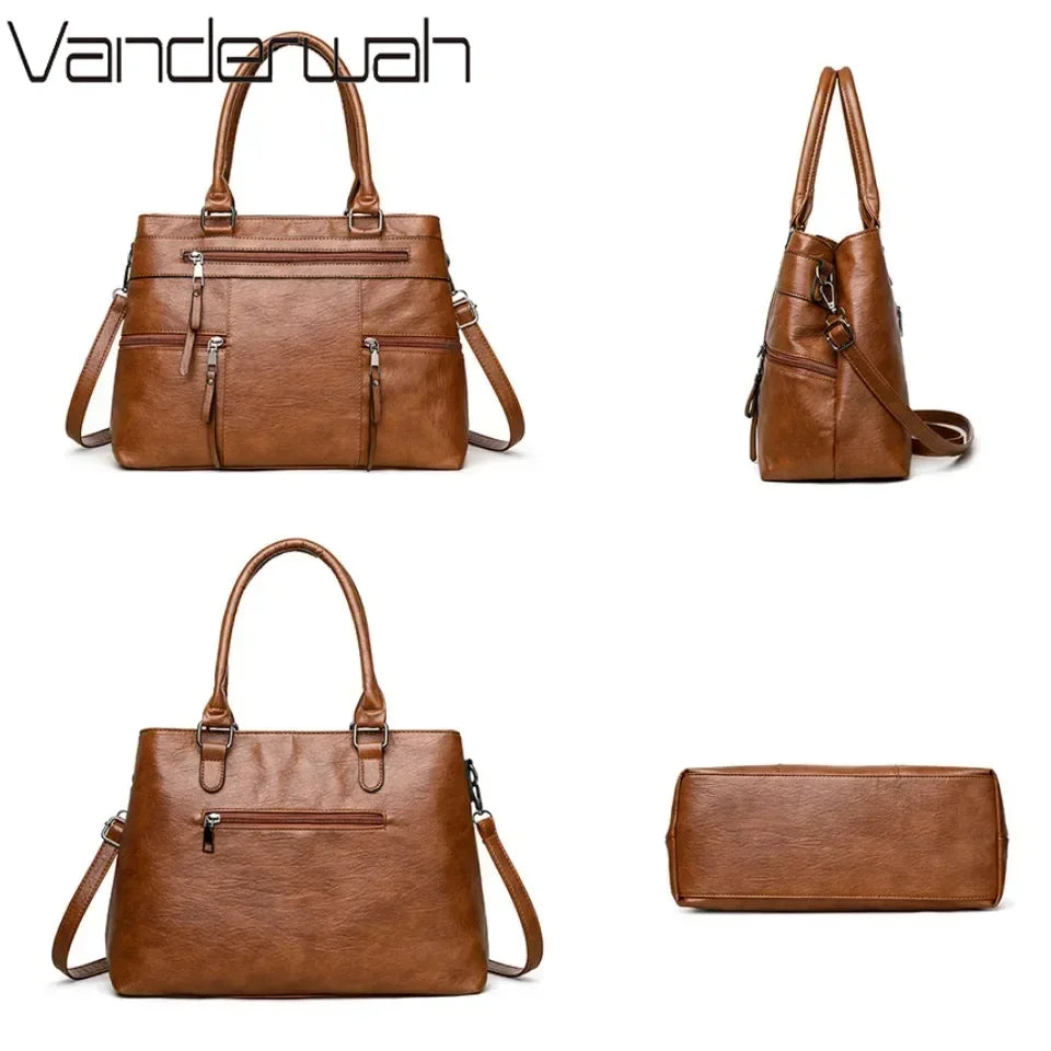 Leather Top-Handle Tote Bag