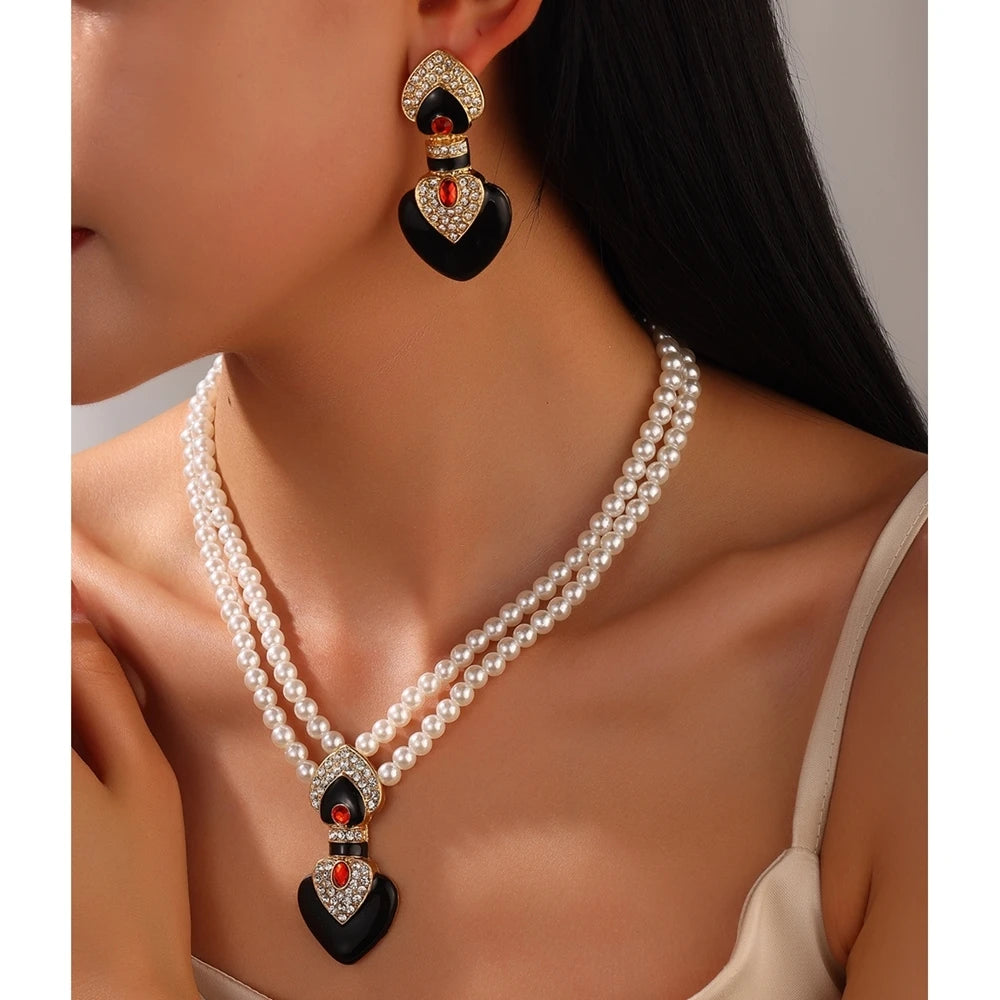 Enamel Pearl Bridal Jewelry Set