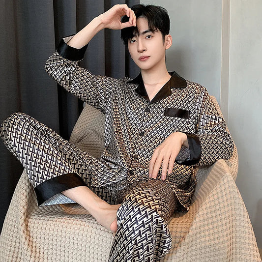 Men's Ice Silk Satin Pajama Set