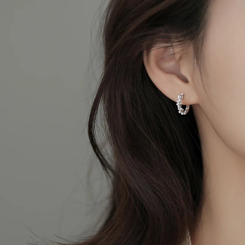 Women's S925 Silver Pearl Hoop Earrings