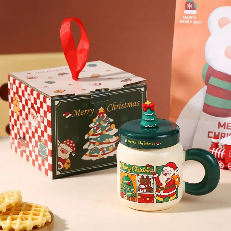 Ceramic Cartoon Mug Lid Spoon New Year Gift
