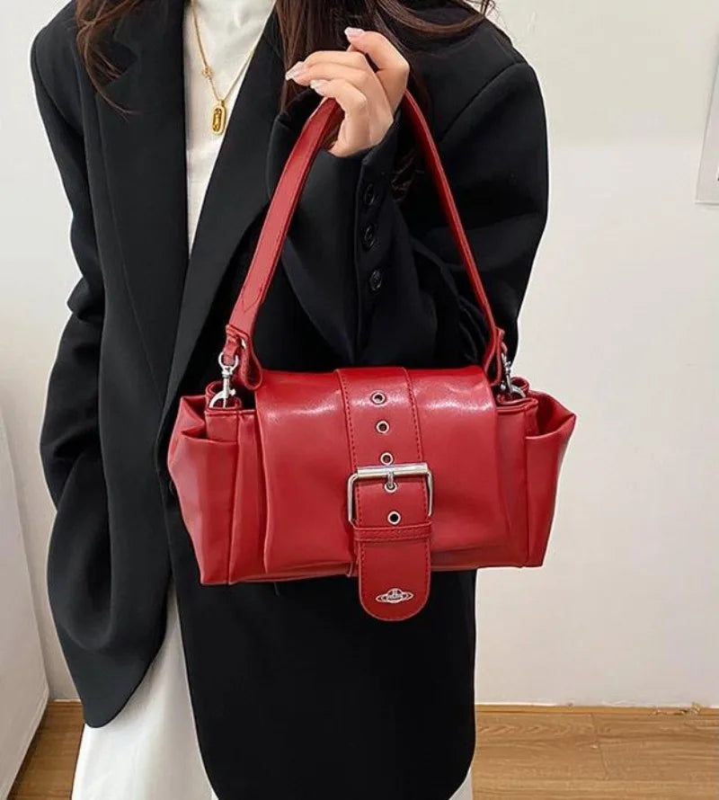 Women's Vintage Leather Baguette Shoulder Bag