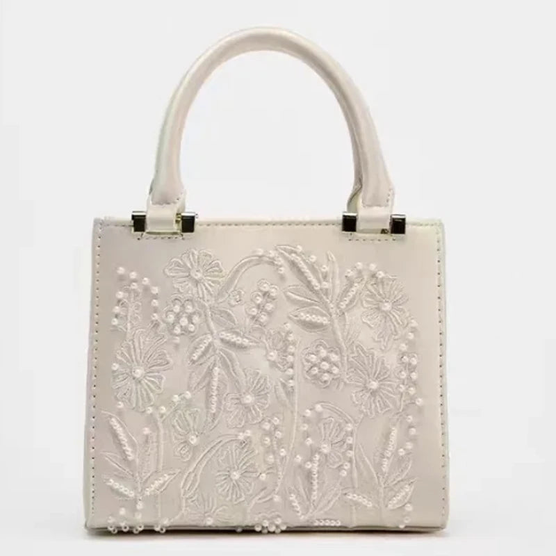 Floral Embroidery Square Tote