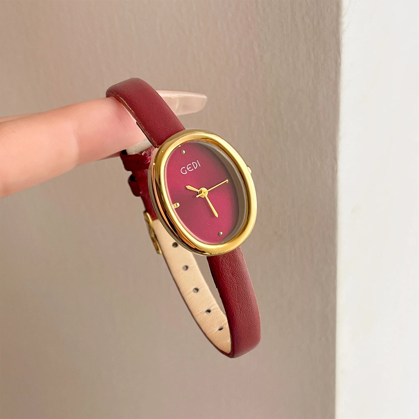 Oval Dial Leather Quartz Watch