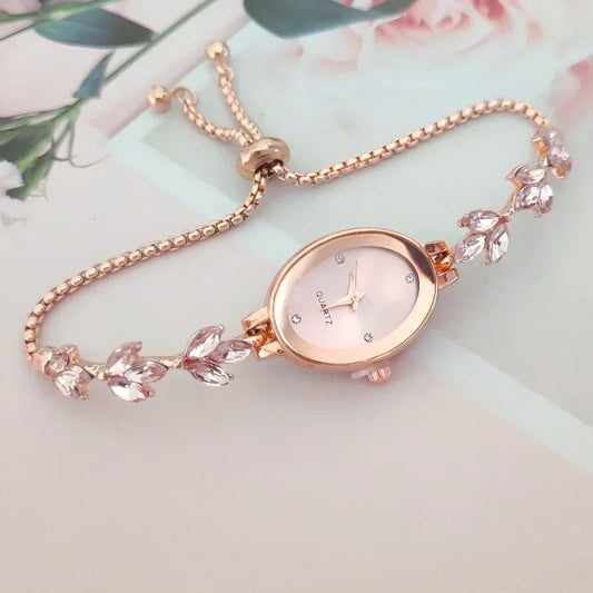 Clover Rhinestone Oval Watch