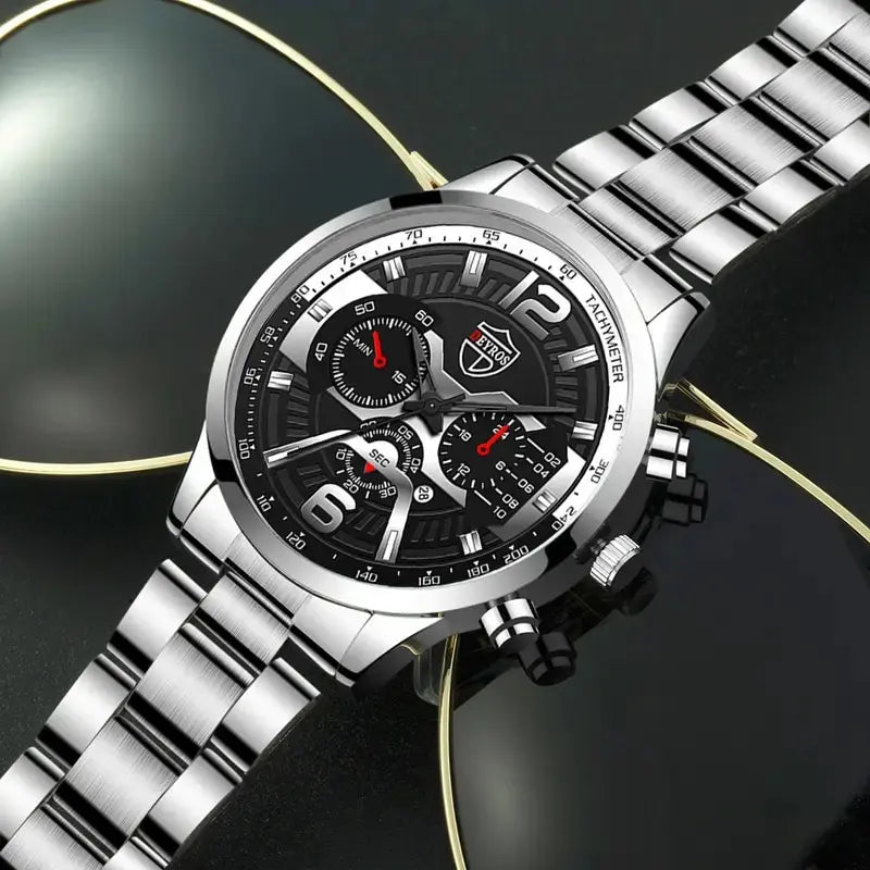 Men's Fashion Watch Set with Necklace & Bracelet (5pcs)