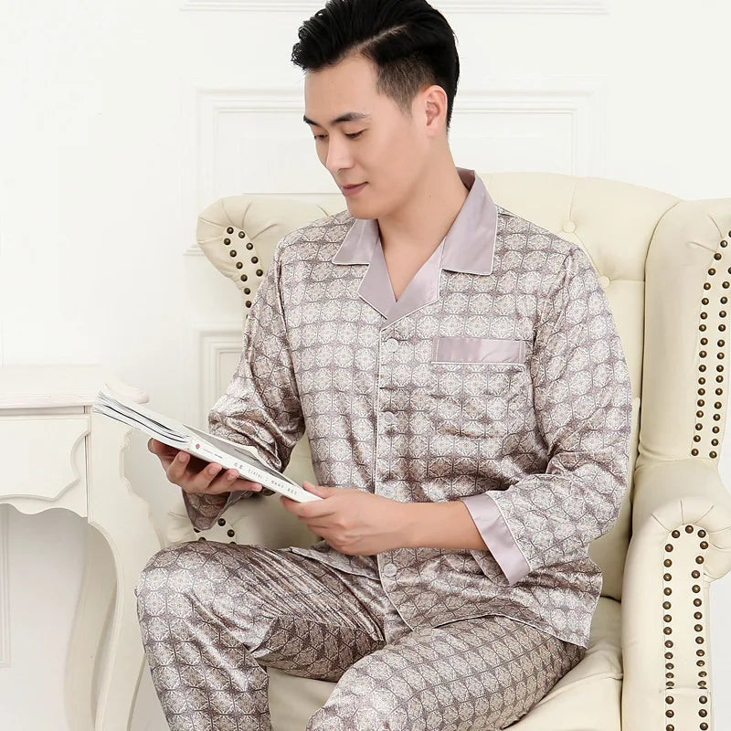 Men's Ice Silk Satin Pajama Set