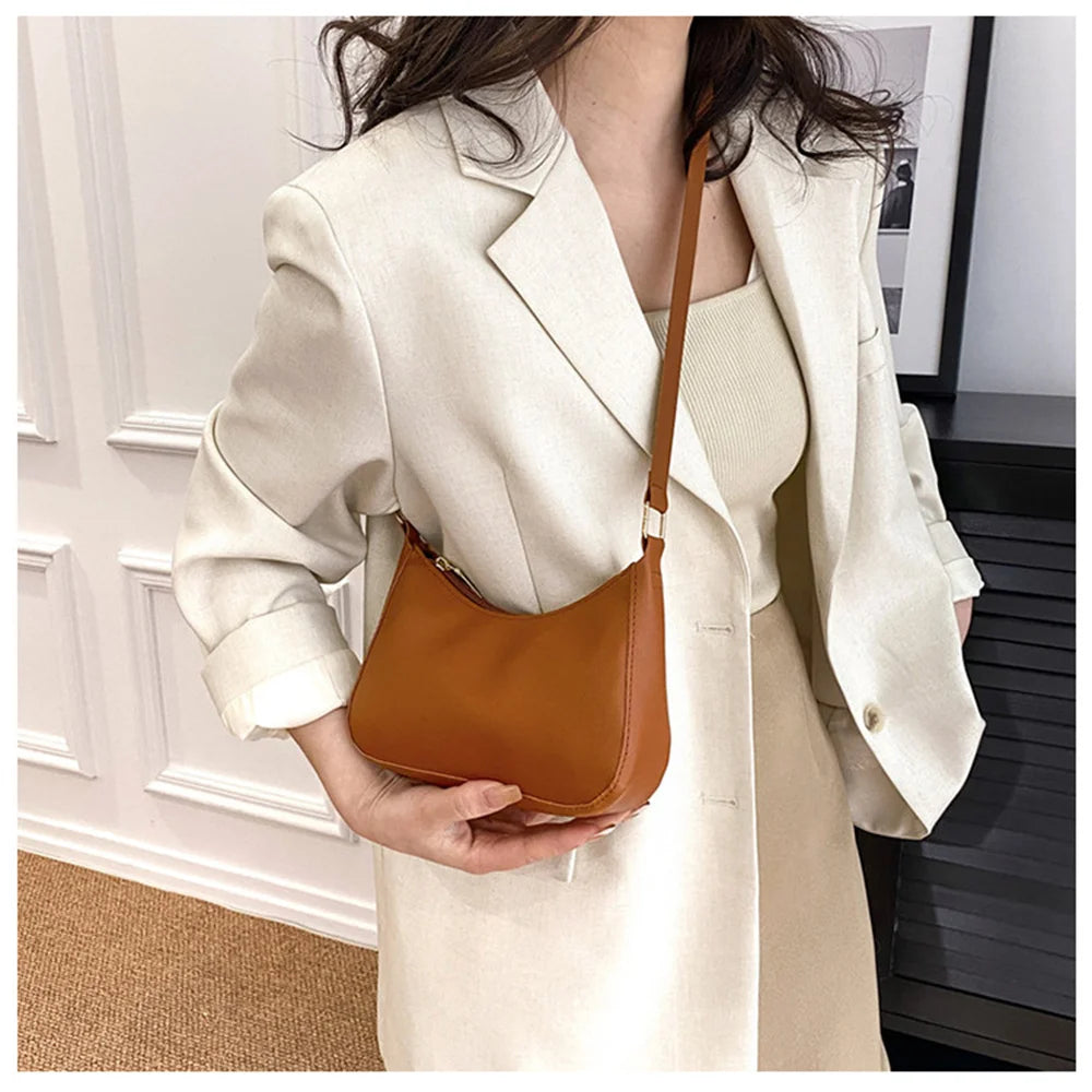 Solid PU Underarm Shoulder Bag