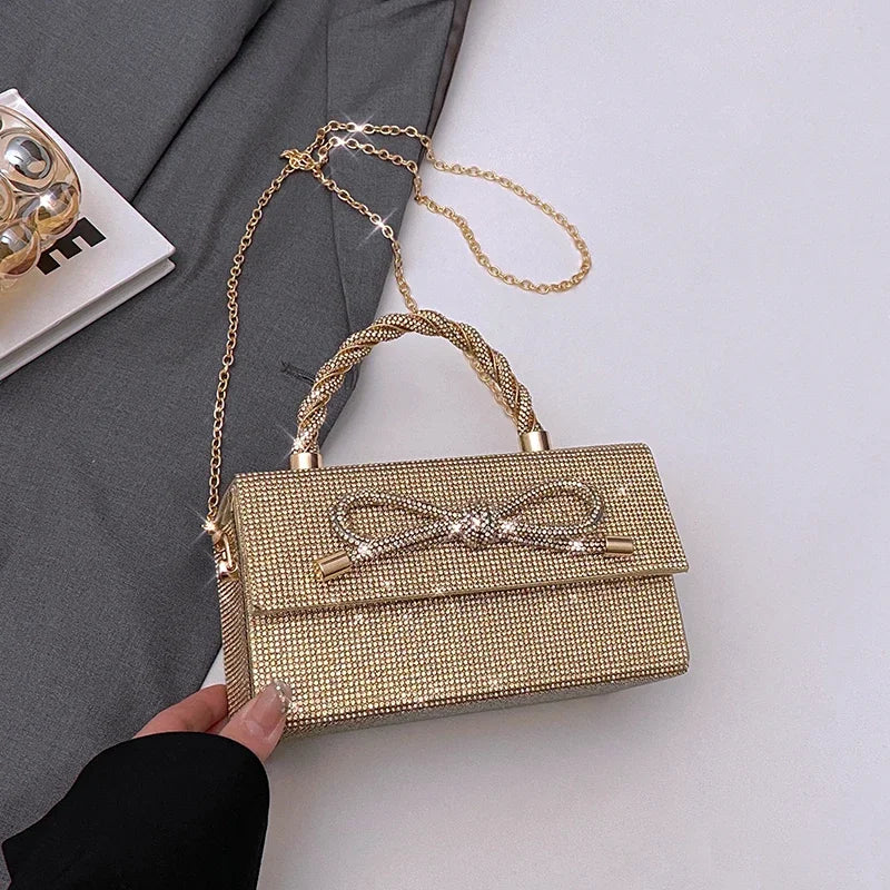 Women's Rhinestone Box Evening Clutch Gold