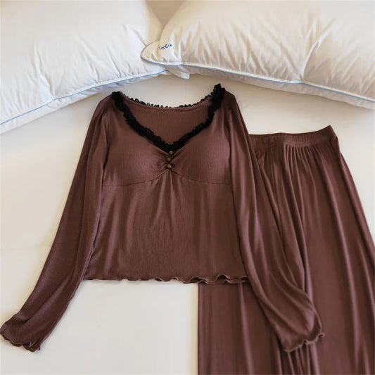 Women's Modal Pajama Set with Chest Cup