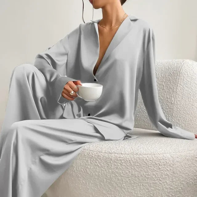 Women's Satin Silk Pajama Set Long Sleeve