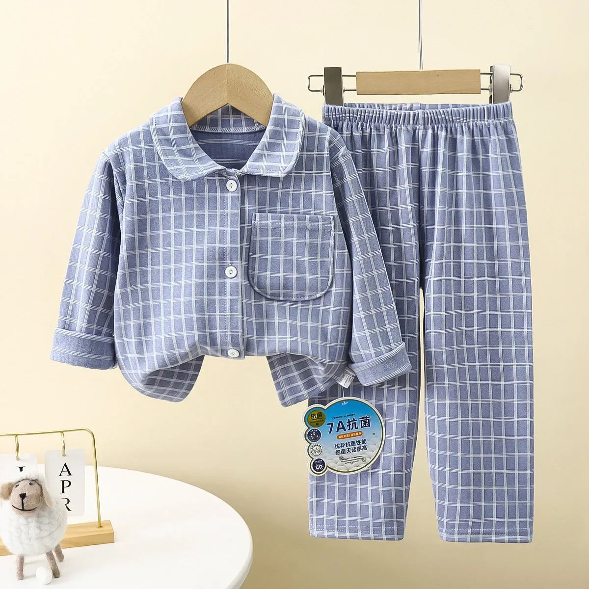 Kids Plaid Lapel Pajama Set