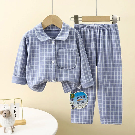 Kids Plaid Lapel Pajama Set