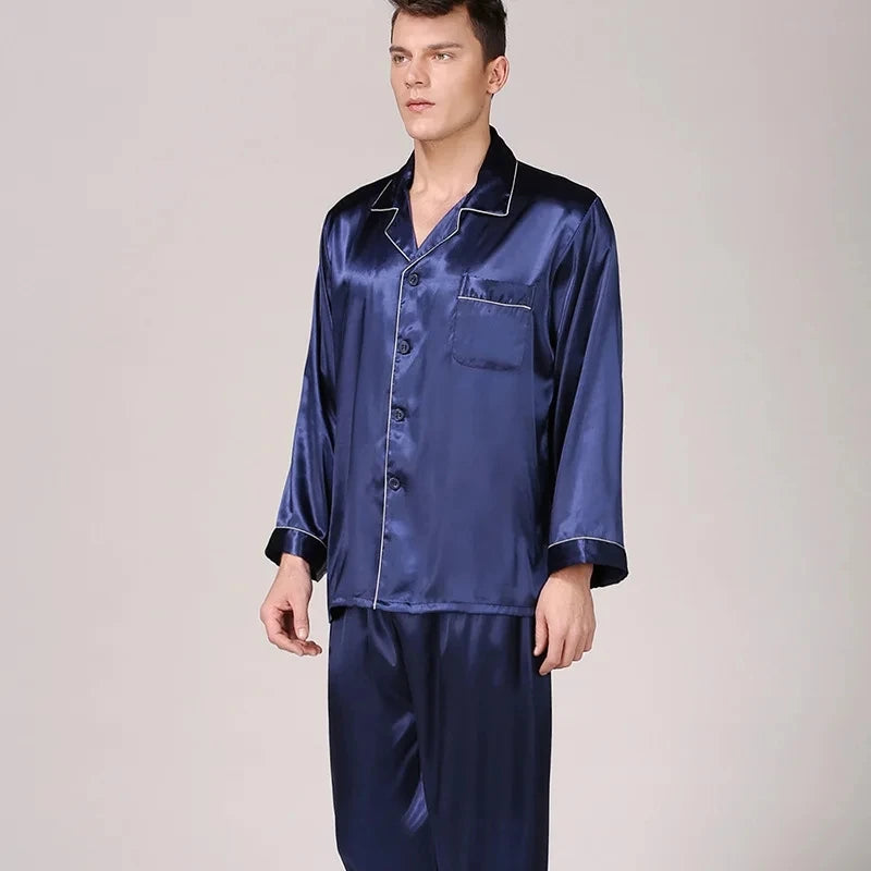 Men's Ice Silk Satin Pajama Set
