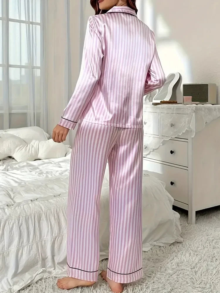 Women's Striped Button Pajama Set