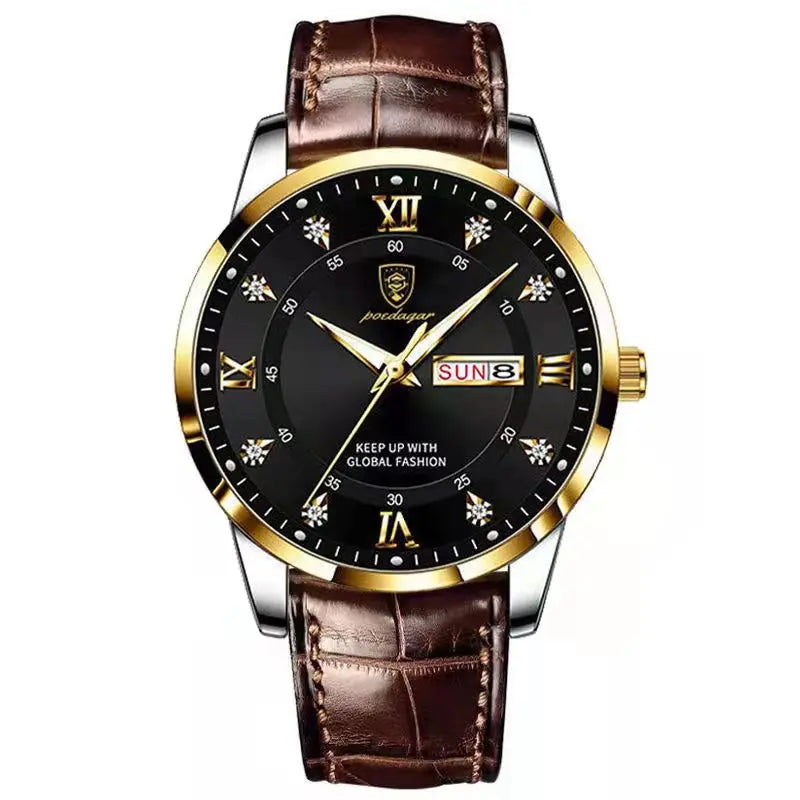 POEDAGAR Leather Quartz Watch