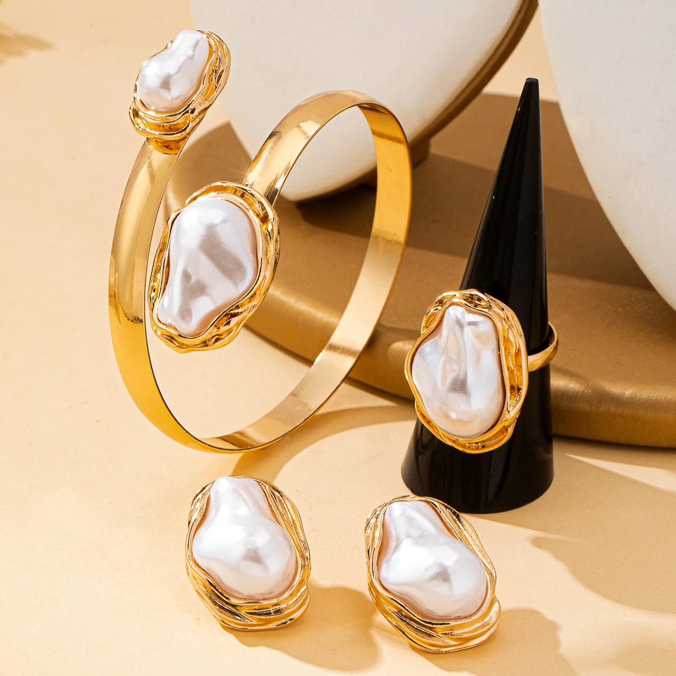 Baroque Bracelet Ring Earring Set