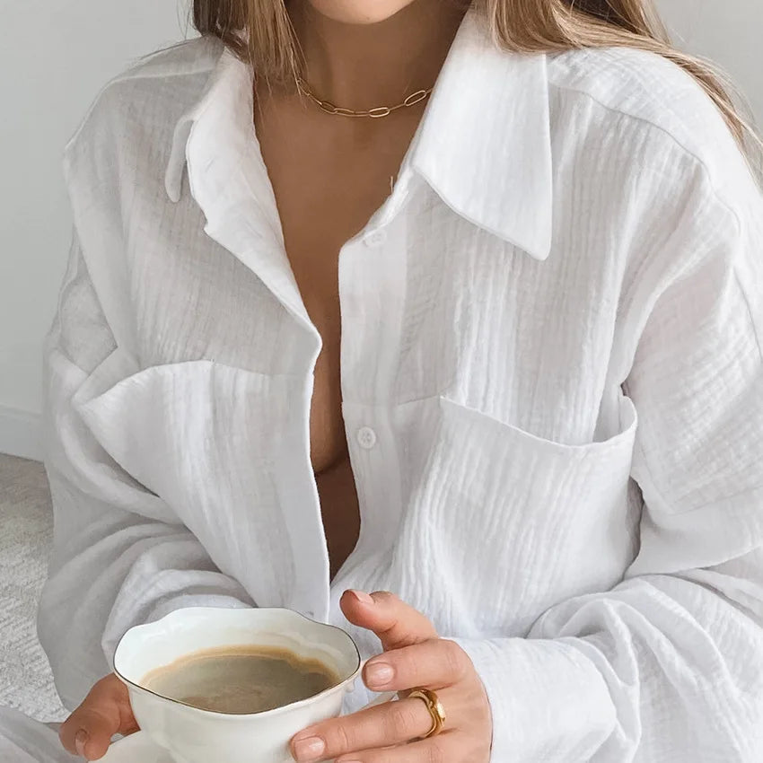 Women's Wide Leg Blouse Pajama Set