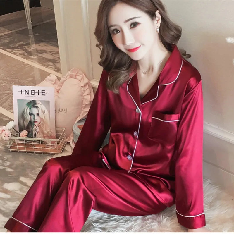 Silk Long-Sleeve Women Pajama Set