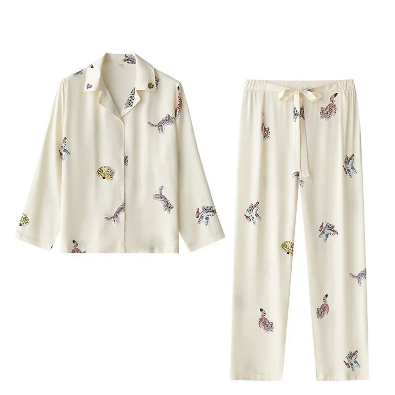 Tiger Print Satin Pajama Set