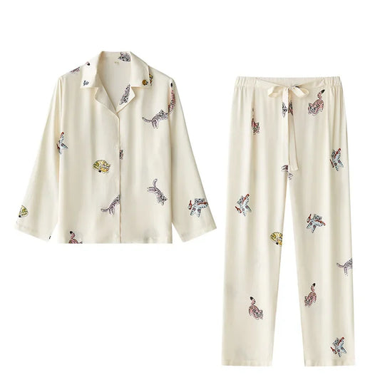 Tiger Print Satin Pajama Set