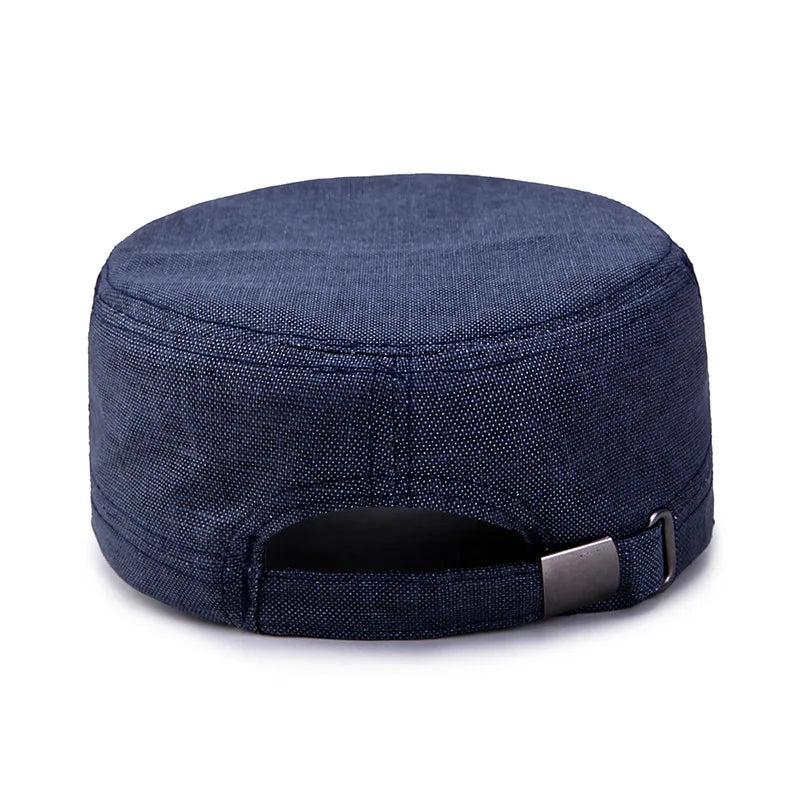 Unisex Linen Flat Top Military Sun Hat