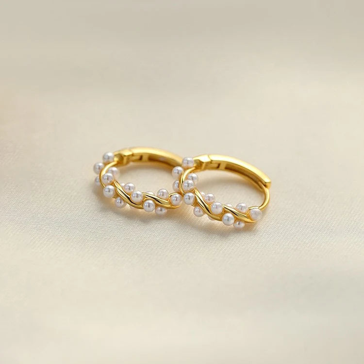Women's S925 Silver Pearl Hoop Earrings