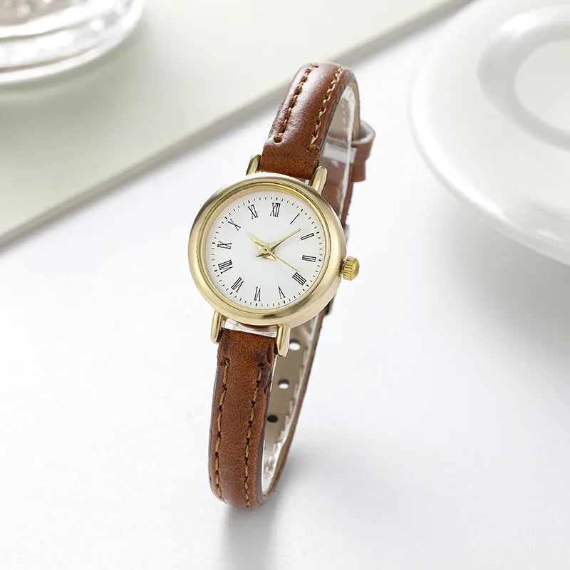 Small Round Dial Leather Watch