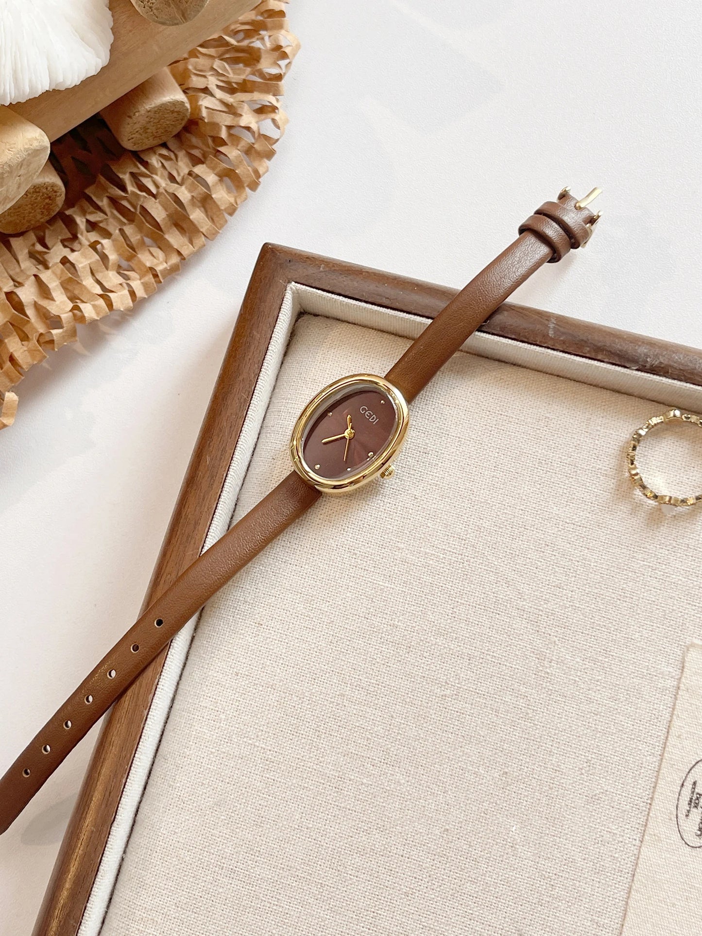 Oval Dial Leather Quartz Watch